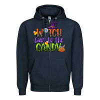 Navy witch way to the candy Zipper Hoodie - CowGirlArtShop