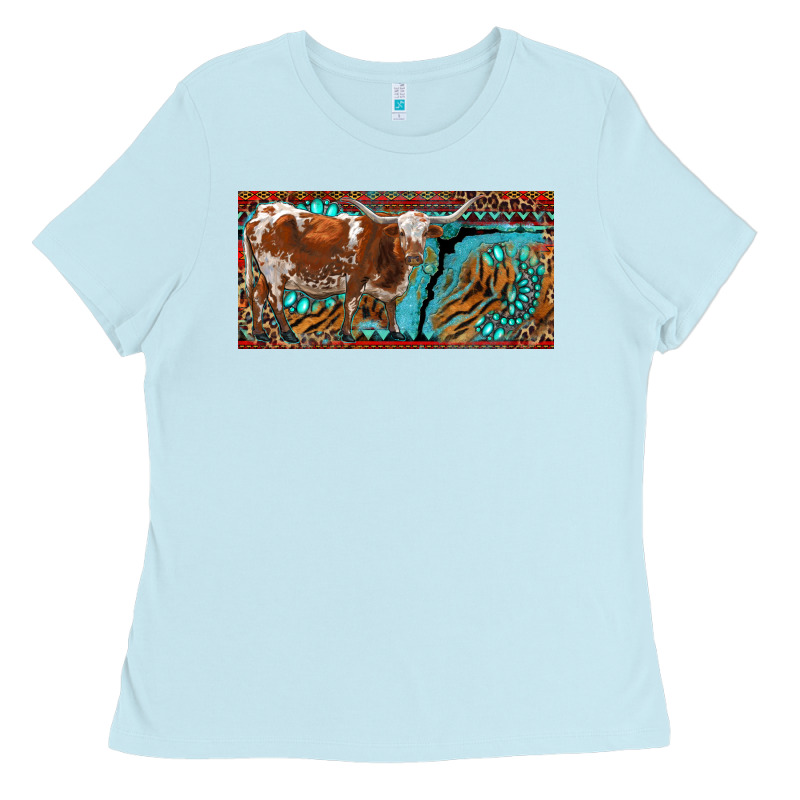 Texas Longhorn With Aztec Tiger And  Leopard Ladies Tee by RanaPortraitStore | Teevron