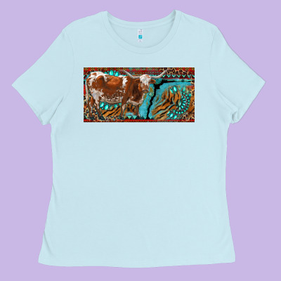 Texas Longhorn With Aztec Tiger And  Leopard Ladies Tee Designed By Ranaportraitstore