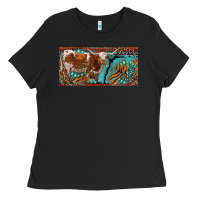 Black texas longhorn with aztec tiger and  leopard Ladies Tee - RanaPortraitStore