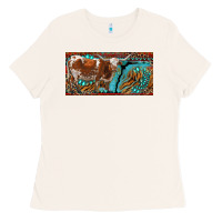 Bone texas longhorn with aztec tiger and  leopard Ladies Tee - RanaPortraitStore