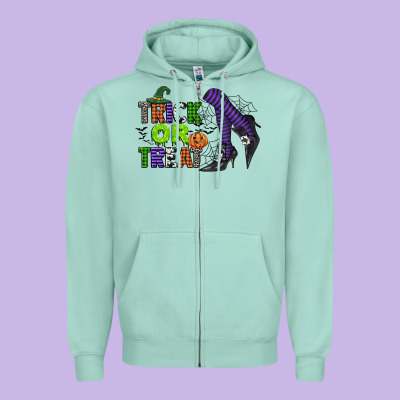 Trick Or Treat Zipper Hoodie Designed By Cowgirlartshop