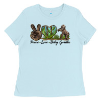 Baby Blue Peace Love Baby Gorilla Ladies Tee - LillyAllenDesigns