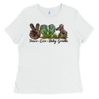 White Peace Love Baby Gorilla Ladies Tee - LillyAllenDesigns