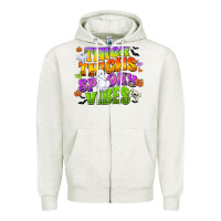 Oatmeal Heather thick thighs and spooky vibes Zipper Hoodie - CowGirlArtShop
