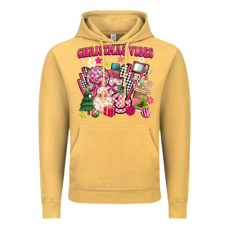 Retro Pink Christmas Vibes Vintage Hoodie by MaliasSmallBusiness | Teevron
