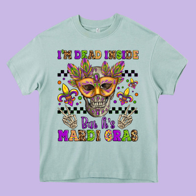 I'm Dead Inside But It's Mardi Gras Heavy Core Tee Designed By Jasminsmagicworld