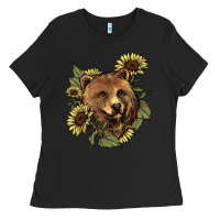 Black bear head sunflowers Ladies Tee - NancyCooperArtShop