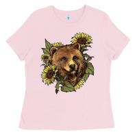 Bubblegum Pink bear head sunflowers Ladies Tee - NancyCooperArtShop