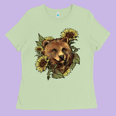 Bear Head Sunflowers Ladies Tee Designed By Nancycooperartshop