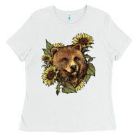 White bear head sunflowers Ladies Tee - NancyCooperArtShop
