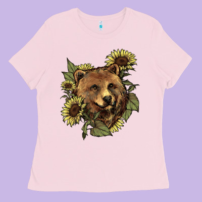Bear Head Sunflowers Ladies Tee Designed By Nancycooperartshop
