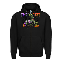 Black trick or treat with monster truck and t rex Zipper Hoodie - CowGirlArtShop