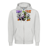 Dove Grey trick or treat with monster truck and t rex Zipper Hoodie - CowGirlArtShop