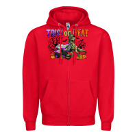 Red trick or treat with monster truck and t rex Zipper Hoodie - CowGirlArtShop