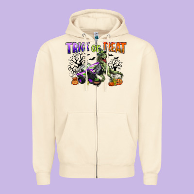 Trick Or Treat With Monster Truck And T Rex Zipper Hoodie Designed By Cowgirlartshop