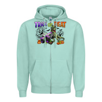 Seafoam trick or treat with monster truck and t rex Zipper Hoodie - CowGirlArtShop