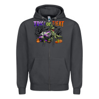 Smoke trick or treat with monster truck and t rex Zipper Hoodie - CowGirlArtShop