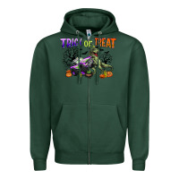 Sports Green trick or treat with monster truck and t rex Zipper Hoodie - CowGirlArtShop