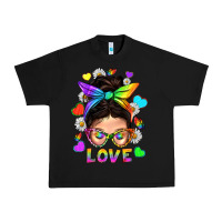 Black LGBTQ+ Messy Bun Mum Love With Hearts Urban Heavy Tee - BundleAndBundleShop