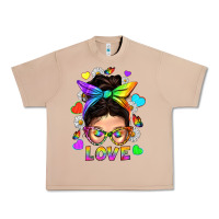 Burro LGBTQ+ Messy Bun Mum Love With Hearts Urban Heavy Tee - BundleAndBundleShop