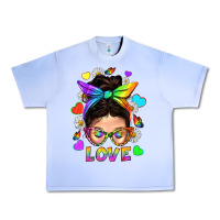 Grape Ice LGBTQ+ Messy Bun Mum Love With Hearts Urban Heavy Tee - BundleAndBundleShop