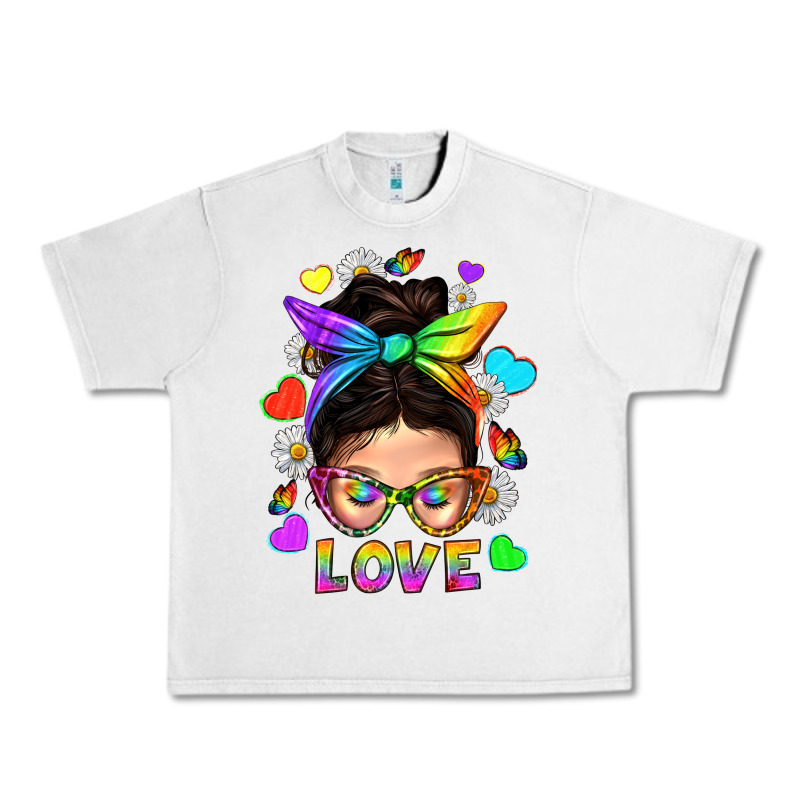 Lgbtq+ Messy Bun Mum Love With Hearts Urban Heavy Tee by BundleAndBundleShop | Teevron