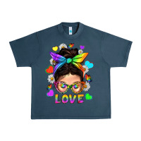 Midnight Navy LGBTQ+ Messy Bun Mum Love With Hearts Urban Heavy Tee - BundleAndBundleShop