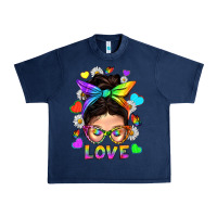 Navy LGBTQ+ Messy Bun Mum Love With Hearts Urban Heavy Tee - BundleAndBundleShop