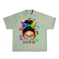 Oil Green LGBTQ+ Messy Bun Mum Love With Hearts Urban Heavy Tee - BundleAndBundleShop