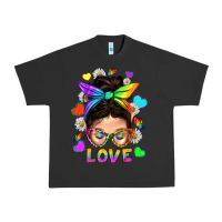 Pigment Black LGBTQ+ Messy Bun Mum Love With Hearts Urban Heavy Tee - BundleAndBundleShop