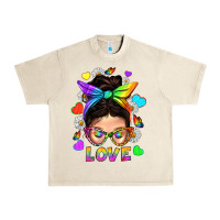 Sandshell LGBTQ+ Messy Bun Mum Love With Hearts Urban Heavy Tee - BundleAndBundleShop