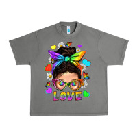 Tornado LGBTQ+ Messy Bun Mum Love With Hearts Urban Heavy Tee - BundleAndBundleShop