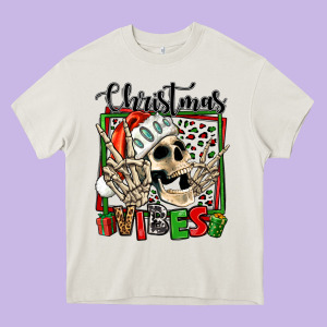 Christmas Vibes Skeleton Heavy Core Tee Designed By Jasminsmagicworld