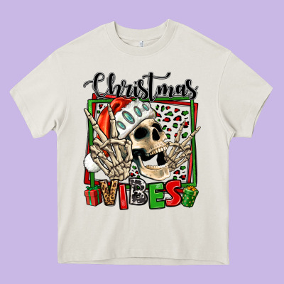 Christmas Vibes Skeleton Heavy Core Tee Designed By Jasminsmagicworld
