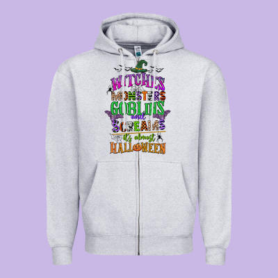 Witches Monsters Goblins And Screams Its Almost Halloween Zipper Hoodie Designed By Cowgirlartshop