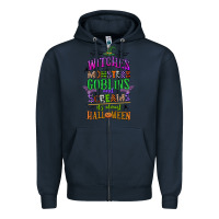 Navy witches monsters goblins and screams its almost halloween Zipper Hoodie - CowGirlArtShop