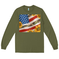 Army Green american flag sunflowers and canouflage print veteran mousepad Long Sleeve Tee - Jasminsmagicworld