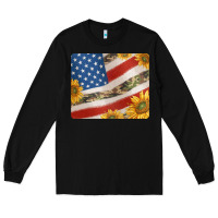 Black american flag sunflowers and canouflage print veteran mousepad Long Sleeve Tee - Jasminsmagicworld