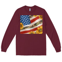 Burgundy american flag sunflowers and canouflage print veteran mousepad Long Sleeve Tee - Jasminsmagicworld