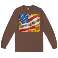 Chestnut american flag sunflowers and canouflage print veteran mousepad Long Sleeve Tee - Jasminsmagicworld