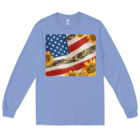 Colony Blue american flag sunflowers and canouflage print veteran mousepad Long Sleeve Tee - Jasminsmagicworld