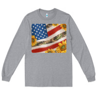 Heather Grey american flag sunflowers and canouflage print veteran mousepad Long Sleeve Tee - Jasminsmagicworld