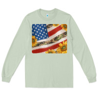 Matcha american flag sunflowers and canouflage print veteran mousepad Long Sleeve Tee - Jasminsmagicworld