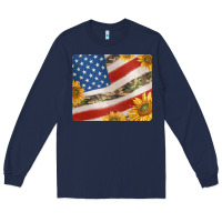 Navy american flag sunflowers and canouflage print veteran mousepad Long Sleeve Tee - Jasminsmagicworld