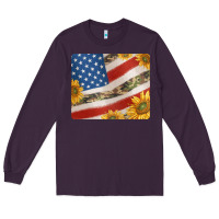 Plum american flag sunflowers and canouflage print veteran mousepad Long Sleeve Tee - Jasminsmagicworld