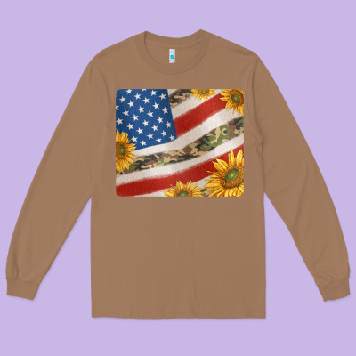 American Flag Sunflowers And Canouflage Print Veteran Mousepad Long Sleeve Tee Designed By Jasminsmagicworld