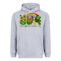 Heather Grey Peace love St. Patrick's Day Heavyweight Hoodie - OliviaCreatesArt
