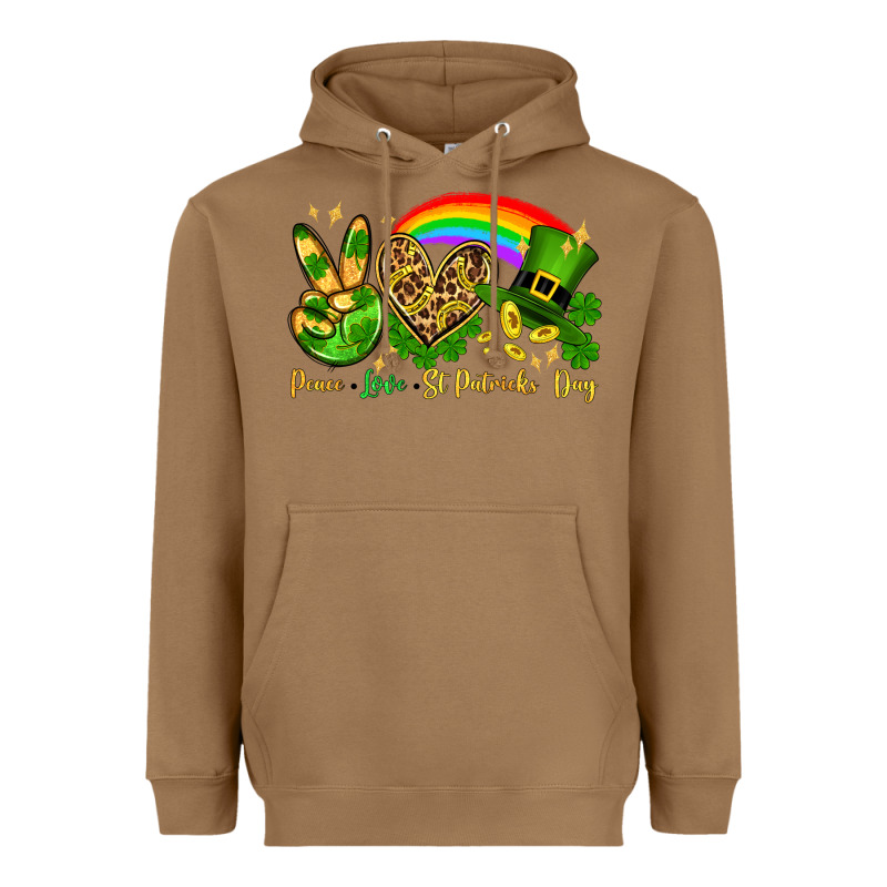 Peace Love St. Patrick's Day Heavyweight Hoodie by OliviaCreatesArt | Teevron