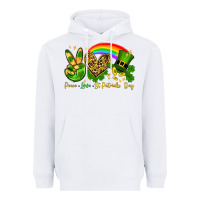 White Peace love St. Patrick's Day Heavyweight Hoodie - OliviaCreatesArt